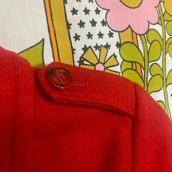 Red Wool Blend Pea Coat - Picture 4 of 10